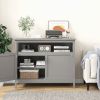 Grey Wood 2-Door Dining Buffet Sideboard Cabinet with Open Storage Shelf