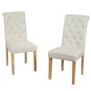 Set of 2 Beige Linen Button Tufted Dining Chair with Wood Legs