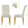 Set of 2 Beige Linen Button Tufted Dining Chair with Wood Legs