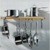 36-inch x 8-inch Wall Mounted Metal Wood Pot Rack with 6 Swivel Hooks